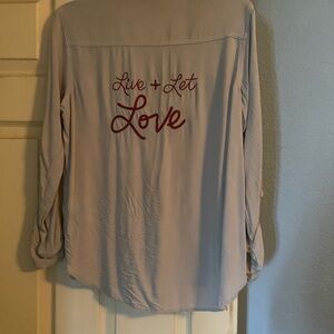Gray Long Sleeve Shirt with Red Embroidery